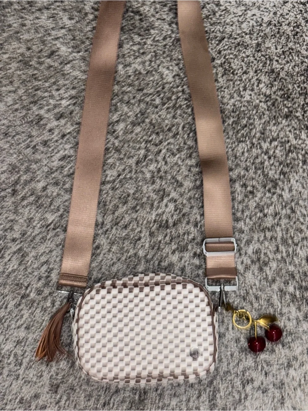 Women’s Checker Crossbody Bag in Brown and White with Adjustable Strap